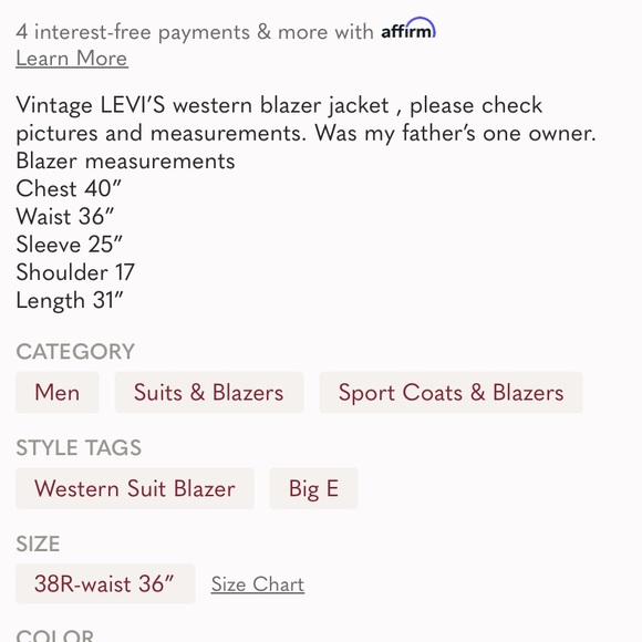 Vintage LEVI’S tweed look western sports  blazer jacket coat - Picture 12 of 13